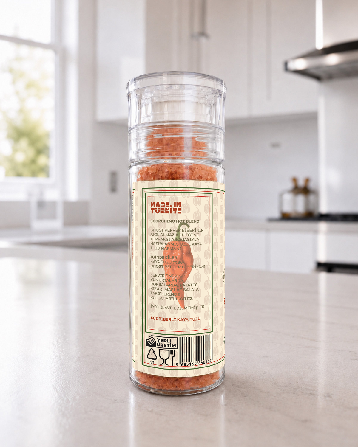 Acı Tuz Ghost Pepper – acı biberli kaya tuzu, içindekiler ve barkod – çokacıolmuş
