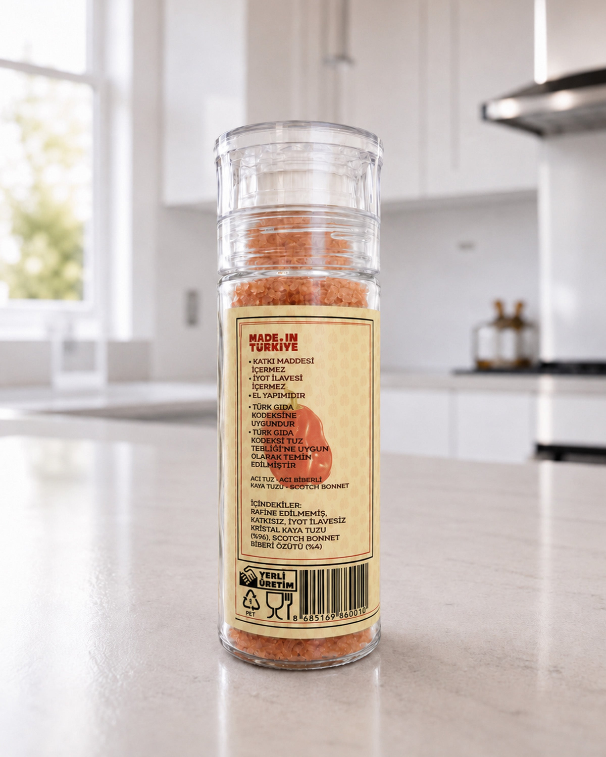Acı Tuz Scotch Bonnet – acı biberli kaya tuzu, arka etiket, içindekiler ve besin değerleri – çokacıolmuş