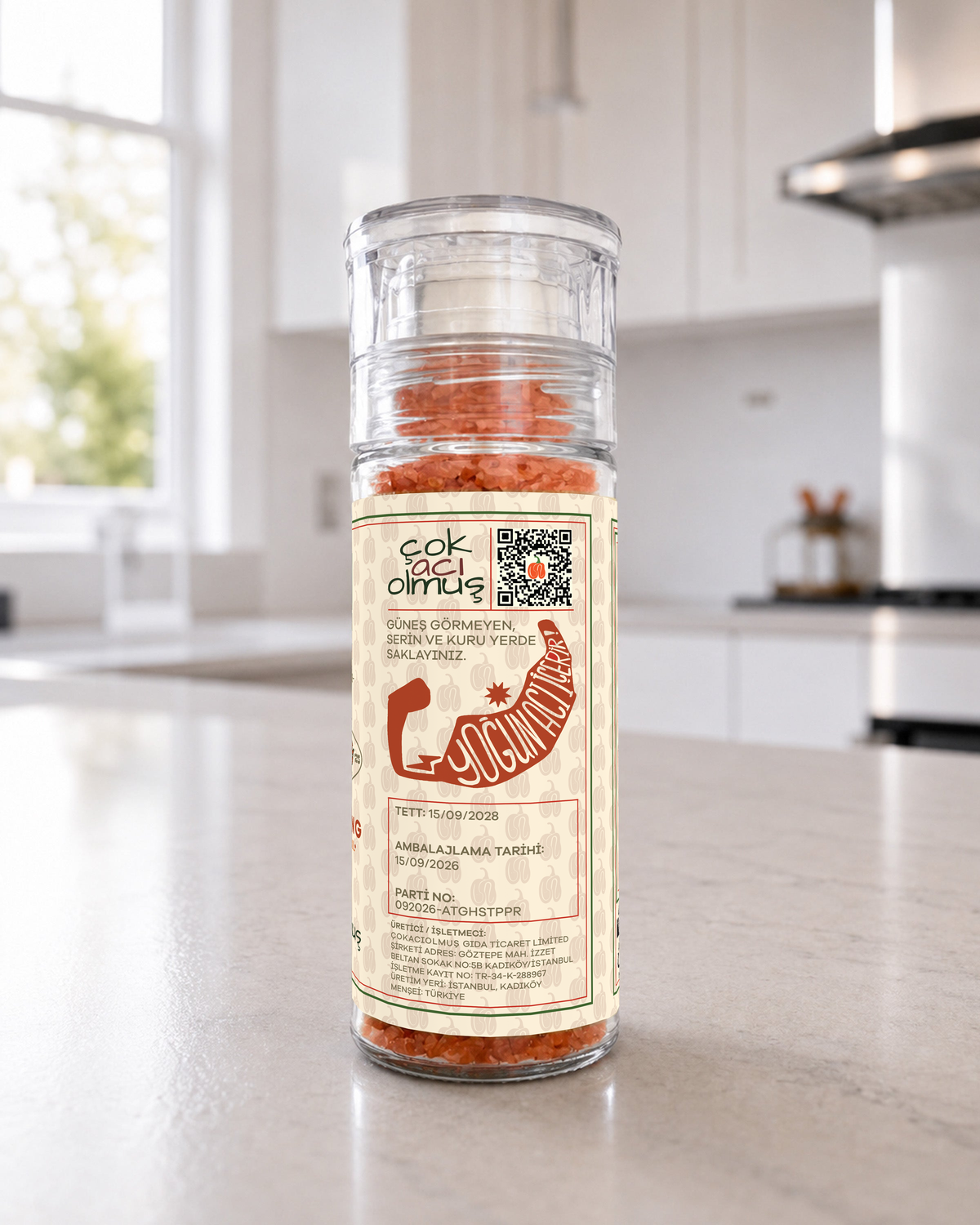 Acı Tuz Ghost Pepper – acı biberli kaya tuzu, QR ve üretim bilgileri – çokacıolmuş